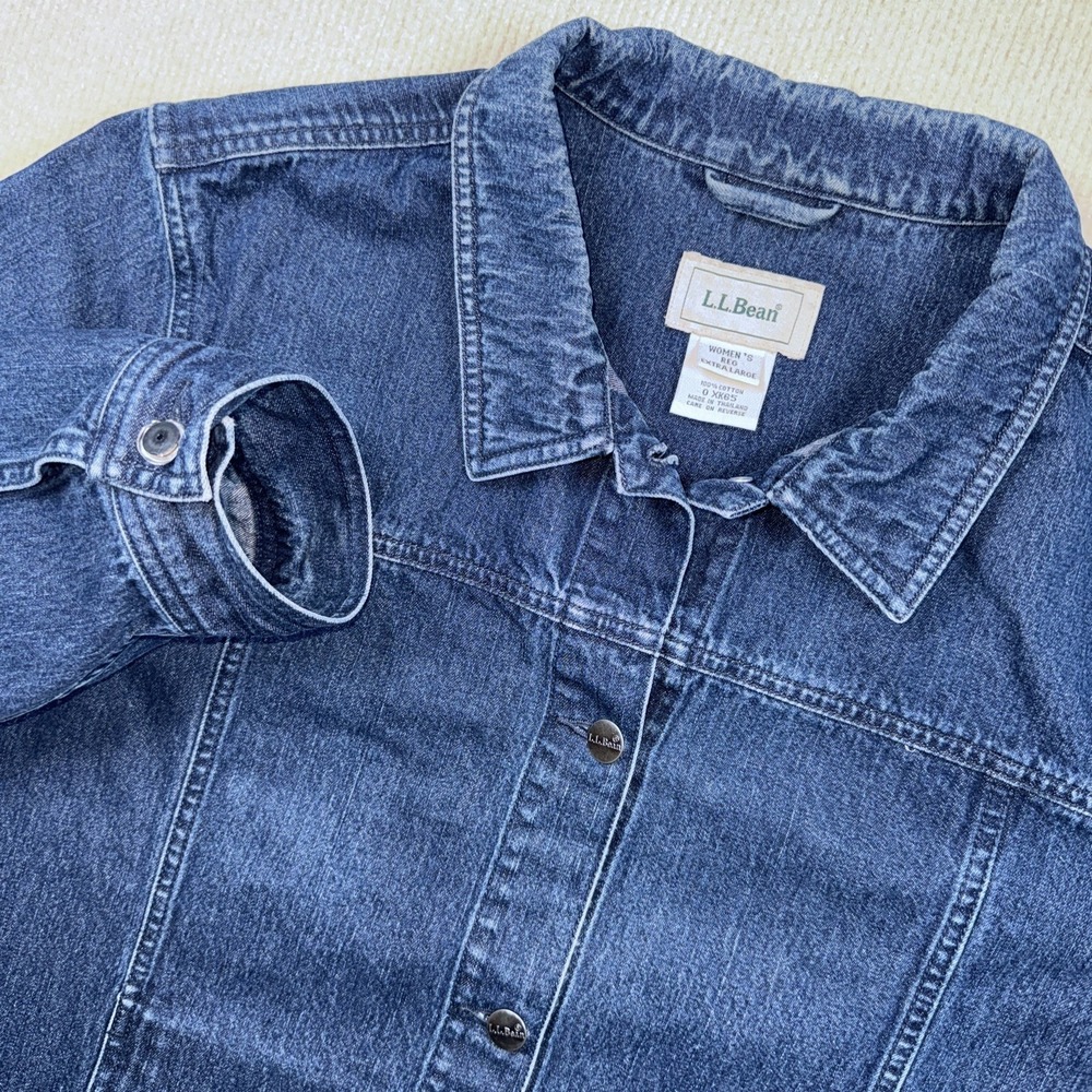 LL Bean Womens Denim‎ Jacket Blue Button Front Trucker Medium Wash XL 0XK65